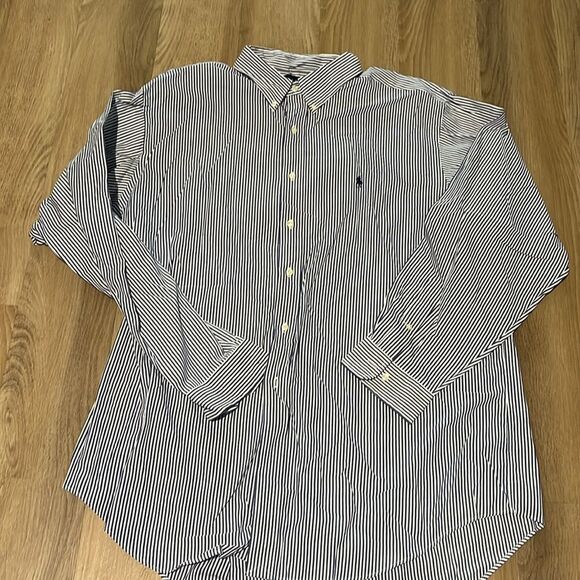 2-Blue Stripe Polo by Ralph Lauren w/ Pony mens Dress Business work shirt 18 XXL - Picture 8 of 9